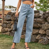 Pantalon en jean taille moyenne délavé et fendu, style influenceur en ligne, décontracté et raffiné